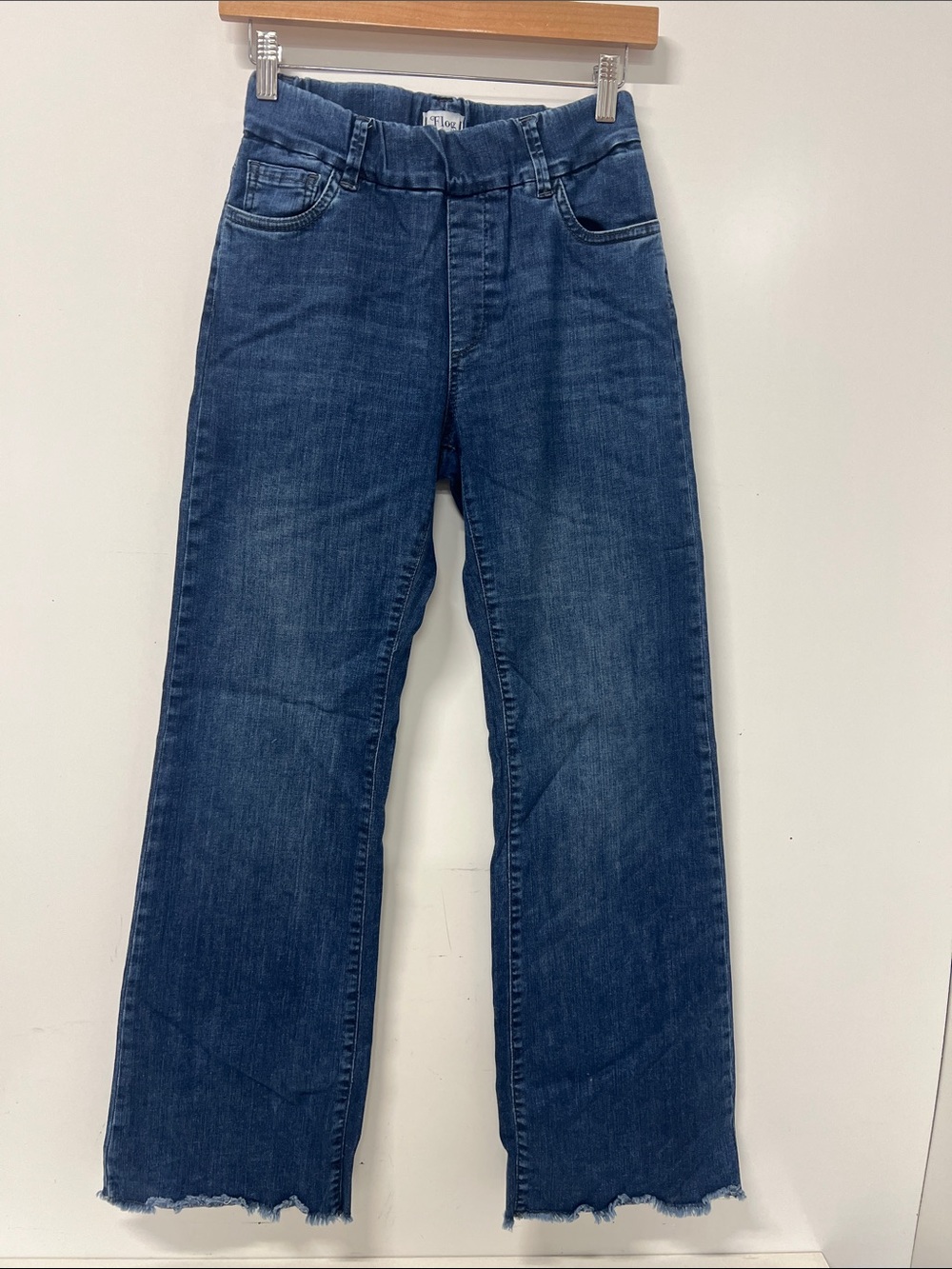 Flog Straight Wide Leg Pull On Jeans, Raw Hem, Blue, 26" Waist
